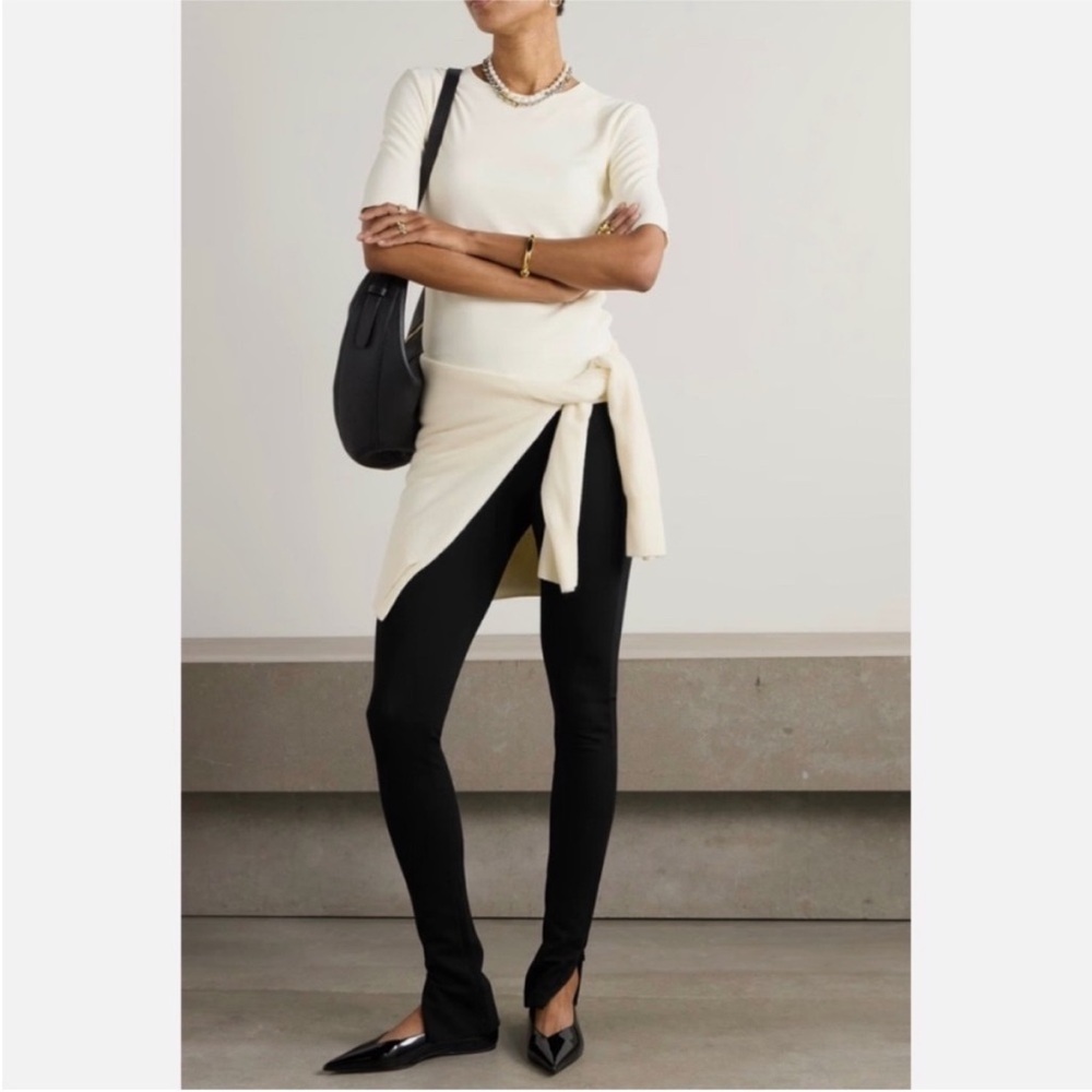 Toteme Pants Compact Knit Leggings Side Slit  in Black - Picture 6 of 15